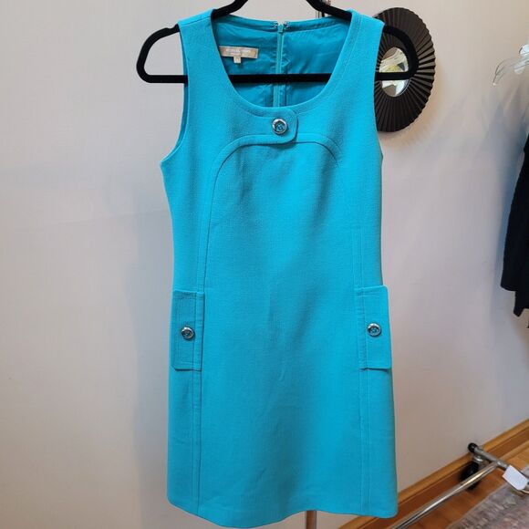 NWOT Michael Kors Wmns Sz 6 Teal Slvless Dress With Full Back Zip Lined Slvr... - Picture 1 of 10